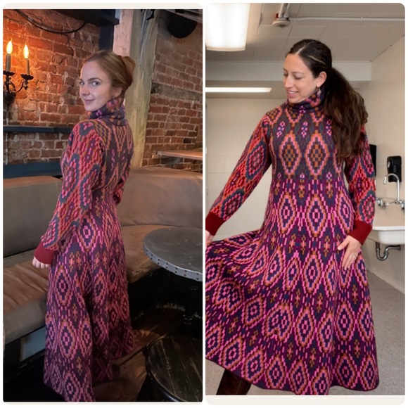 Farm Rio Tapestry scarf knit long sleeve dress size L - Picture 3 of 11